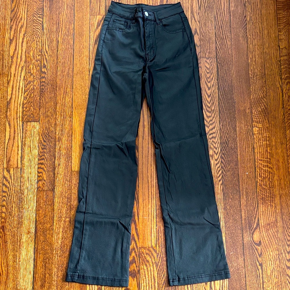 High-Rise Black Wide-Leg Women's Faux Leather Pants
